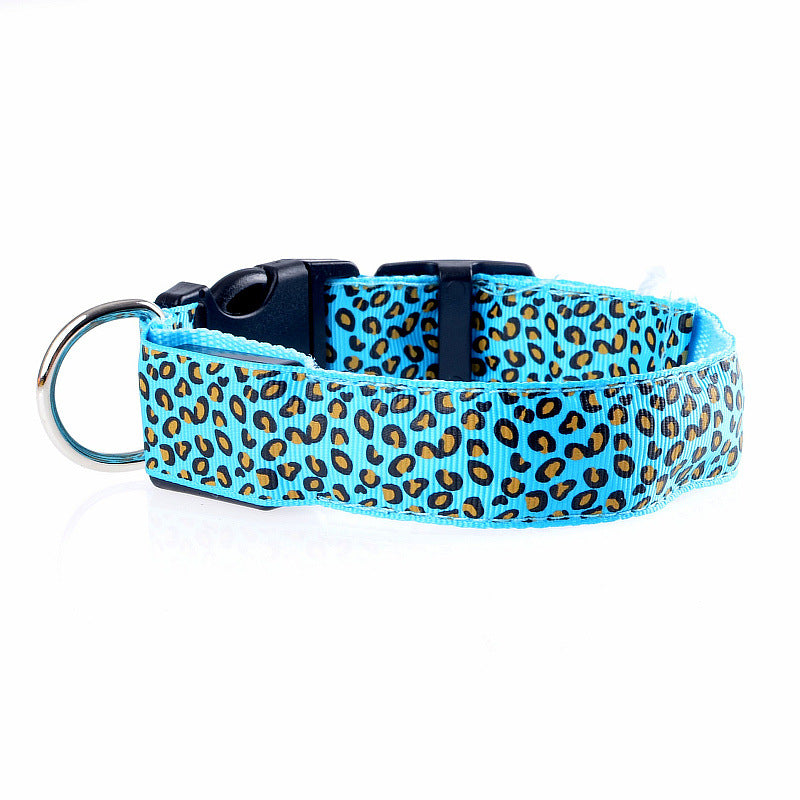 Adjustable LED Pet Collar – Leopard Print for Night Walks
