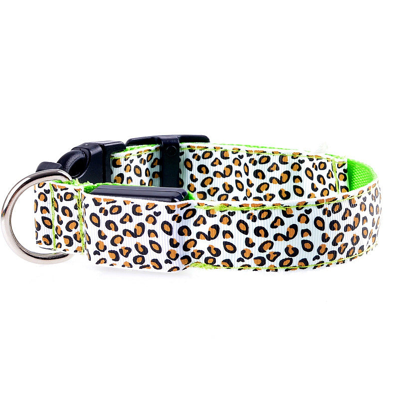 Adjustable LED Pet Collar – Leopard Print for Night Walks
