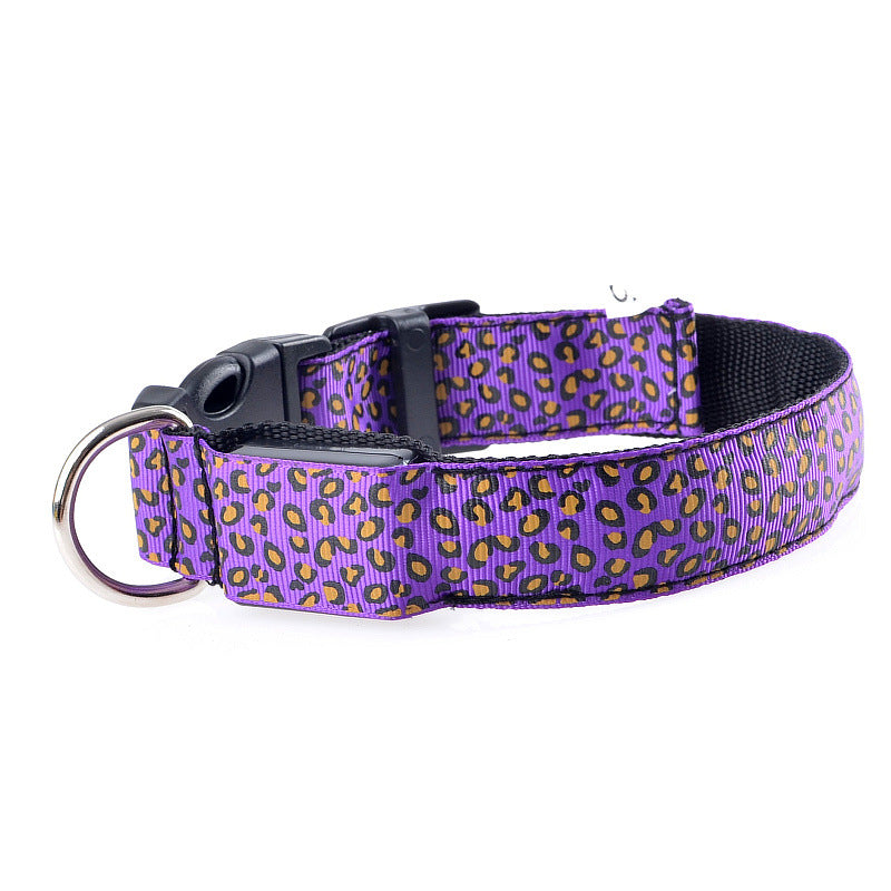Adjustable LED Pet Collar – Leopard Print for Night Walks