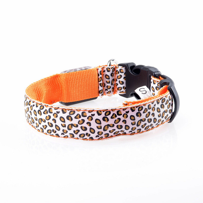 Adjustable LED Pet Collar – Leopard Print for Night Walks