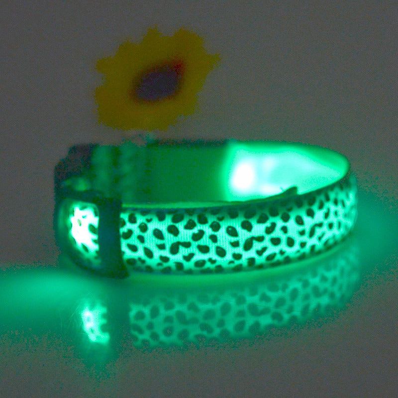 Adjustable LED Pet Collar – Leopard Print for Night Walks