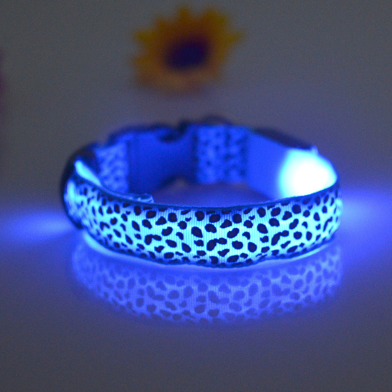 Adjustable LED Pet Collar – Leopard Print for Night Walks